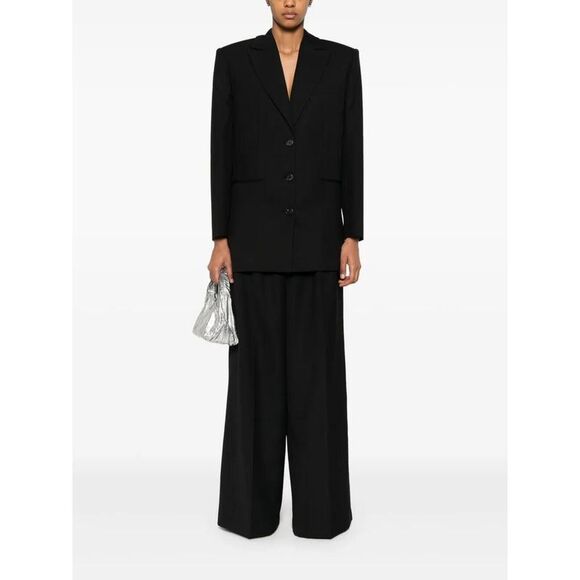 ANINE BING High-Waisted Pleated Wide-Leg Trousers Women BLACK Pants - Picture 2 of 5